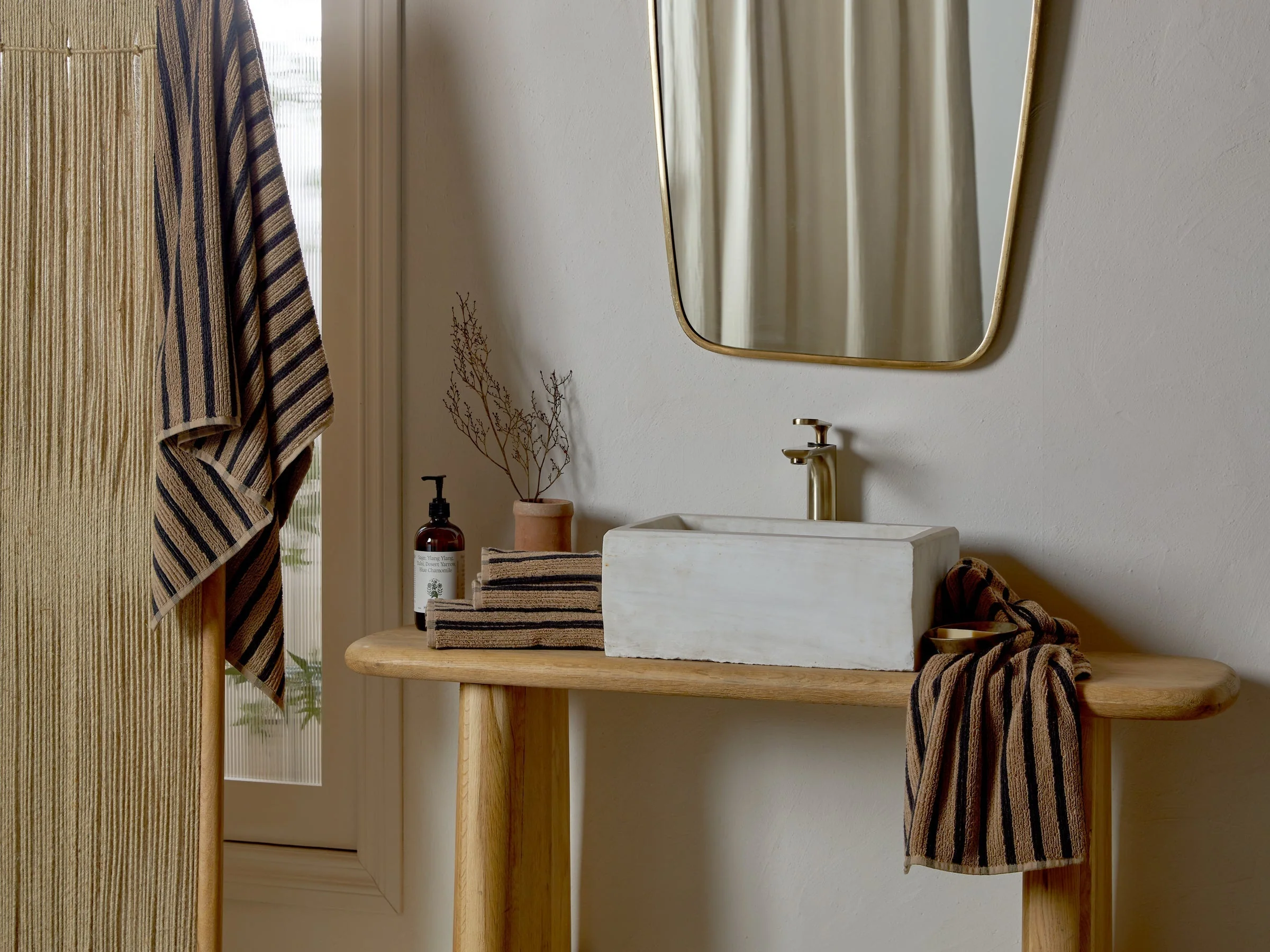 6+6 Organic Resort Stripe Bath Bundle - Camel with Soft Black - Image 2