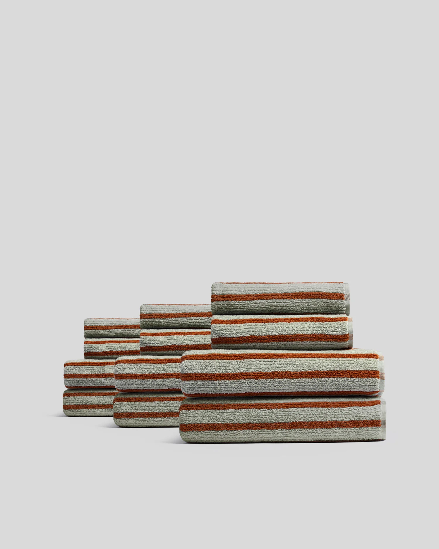 6+6 Organic Resort Stripe Bath Bundle - Sage with Russet