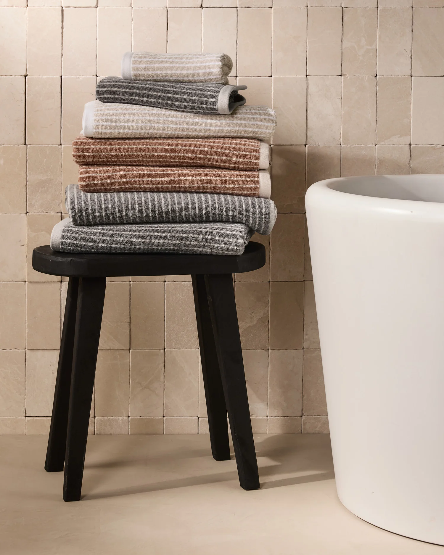 4+4 Pinstripe Bath Bundle - Adobe and Alabaster - Image 5