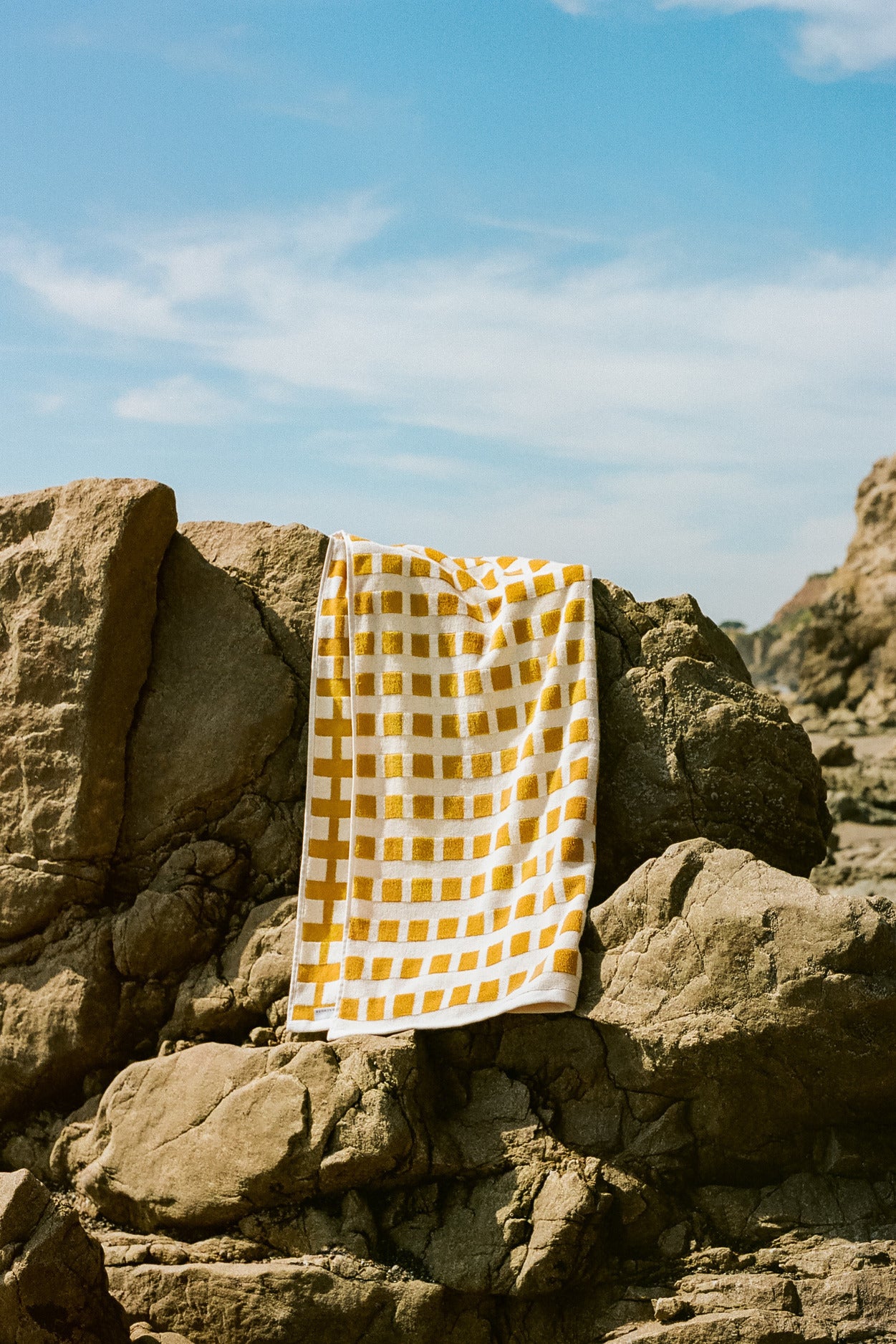 Capri Check Beach Towel (Marigold with Natural) - Image 5