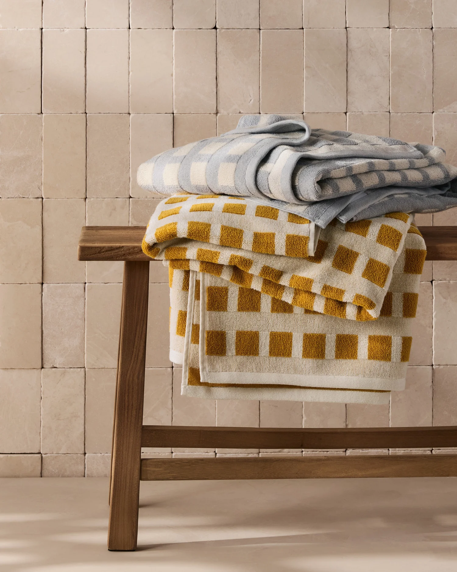 Capri Check Beach Towel (Marigold with Natural) - Image 6