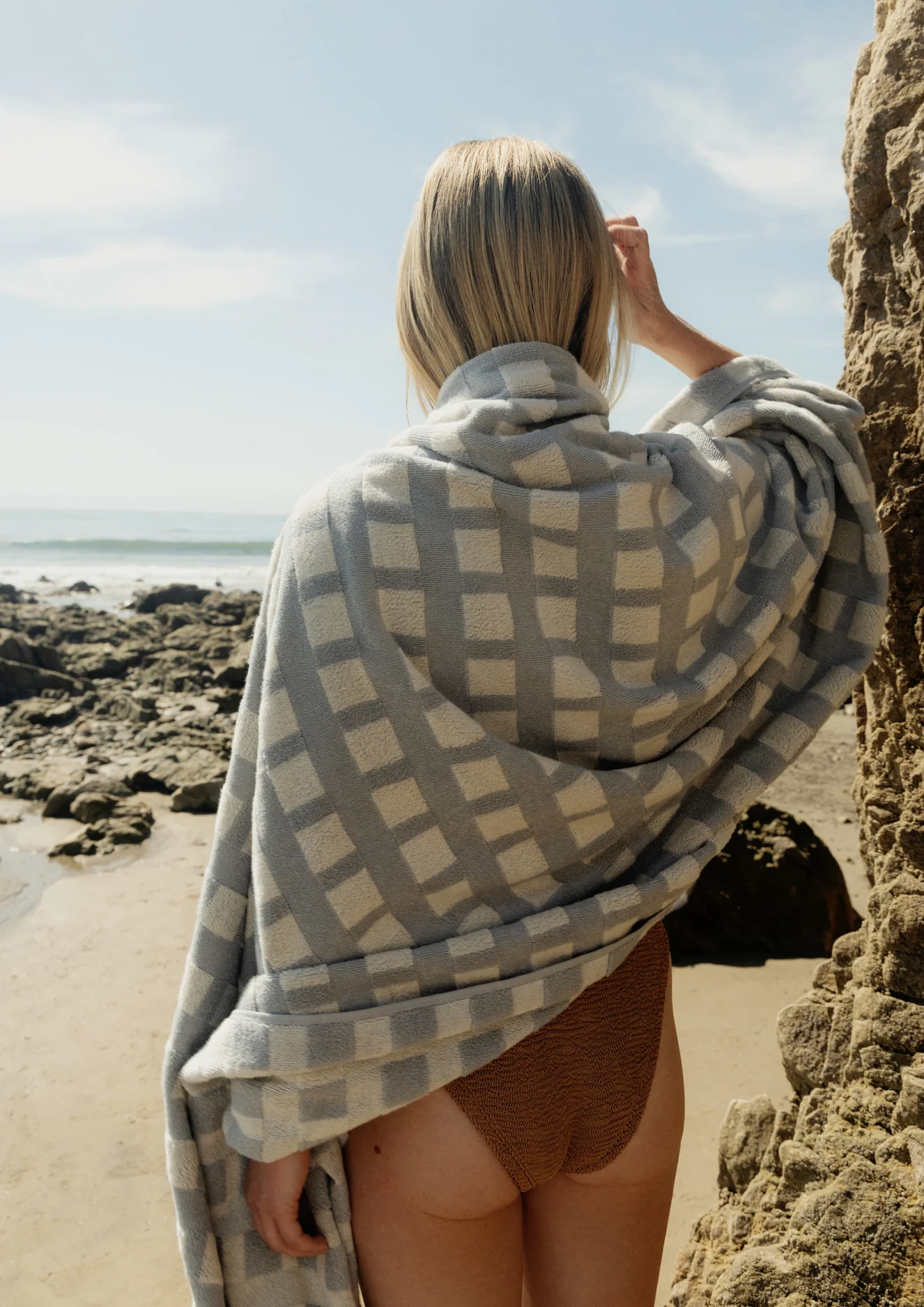 4x Capri Check Towel Bundle - Sky with Natural - Image 5