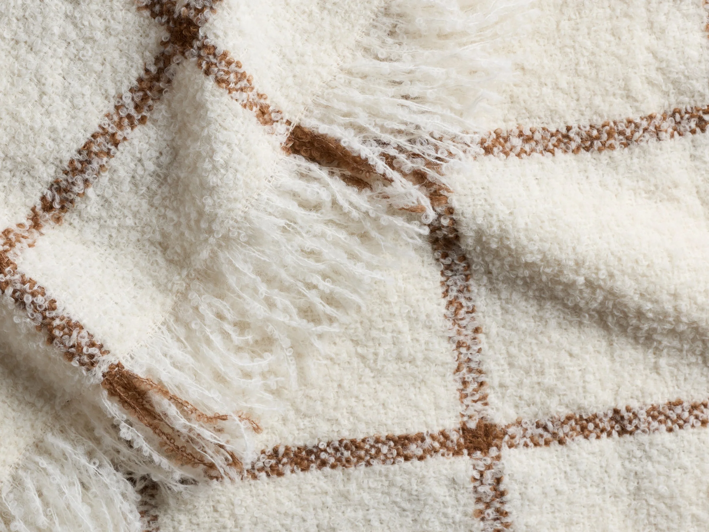 Alpaca Boucle Windowpane Throw (Cream with Tobacco) - Image 3