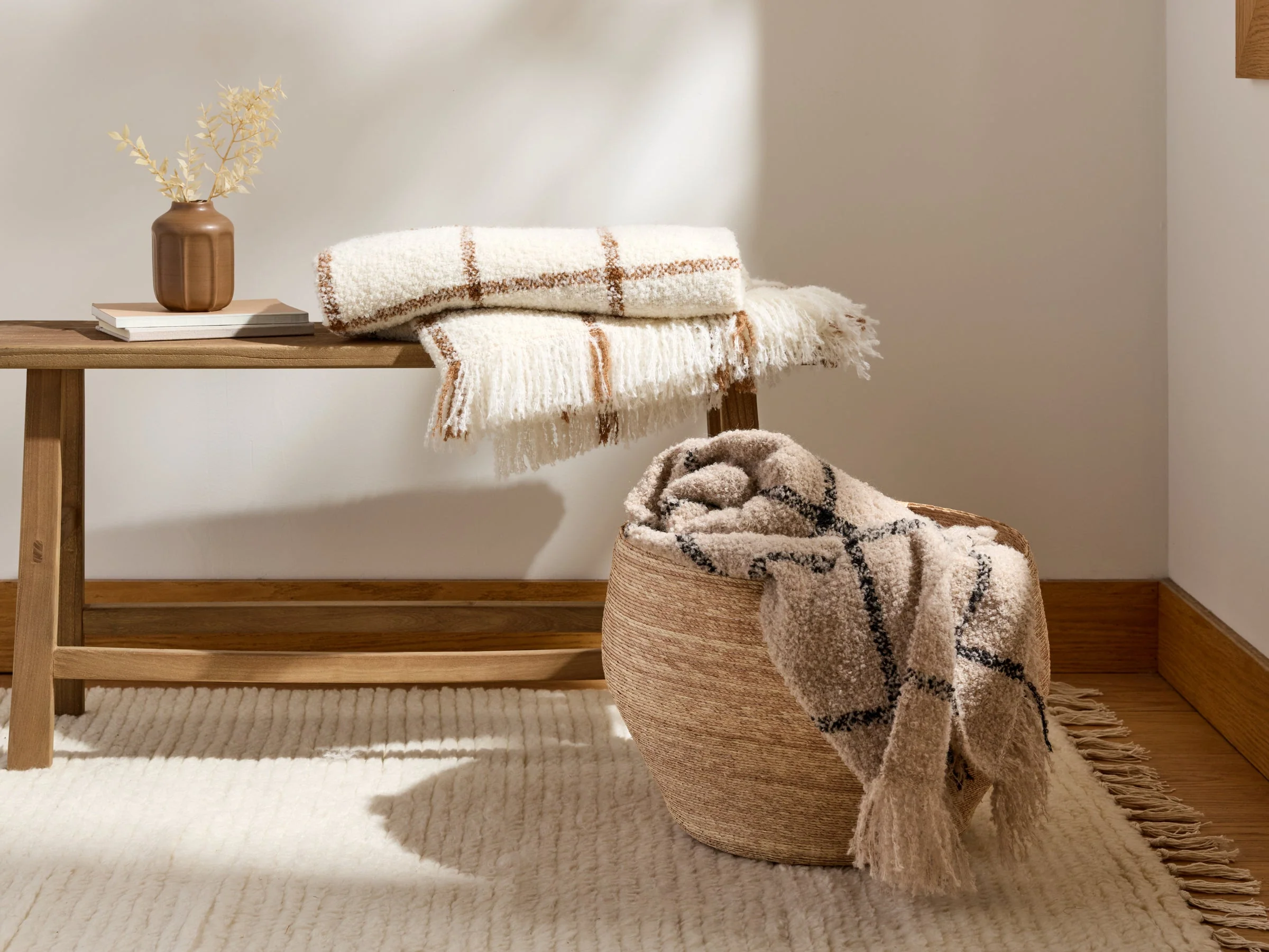Alpaca Boucle Windowpane Throw (Natural with Onyx) - Image 2