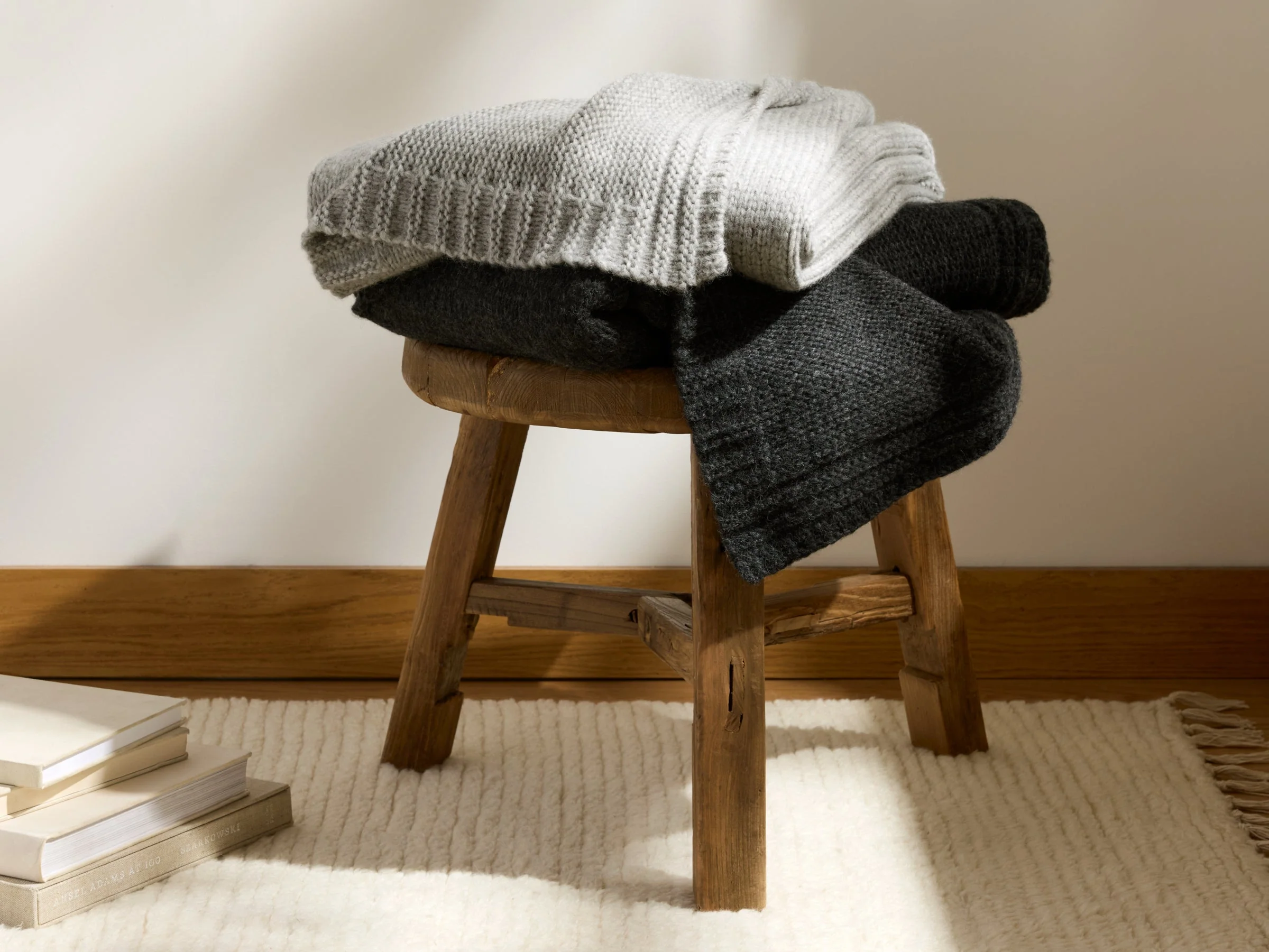 Classic Knit Alpaca Throw (Light Heather Grey) - Image 2