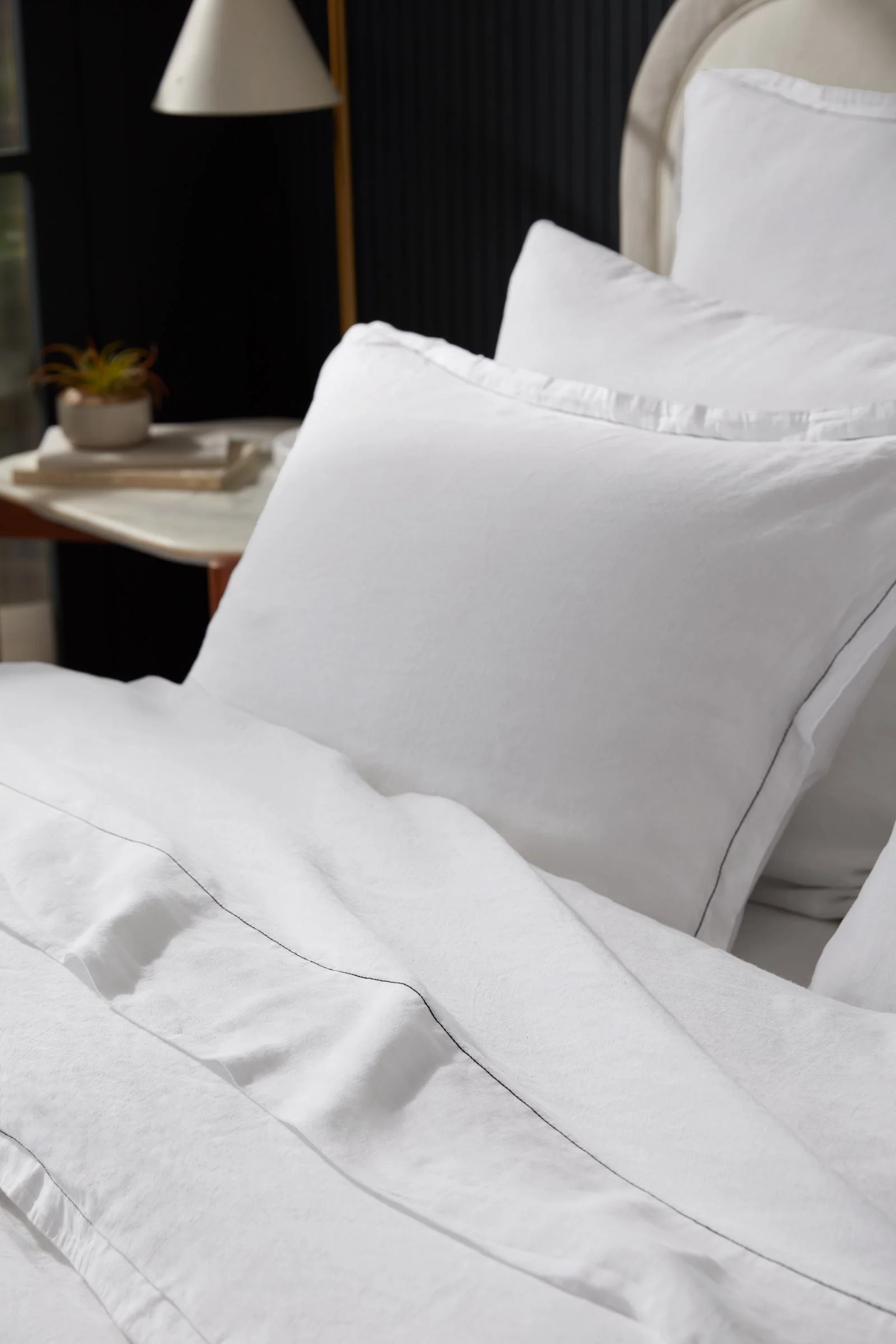 Linen Tencel Euro Sham - FINAL SALE (White with Black) - Image 2