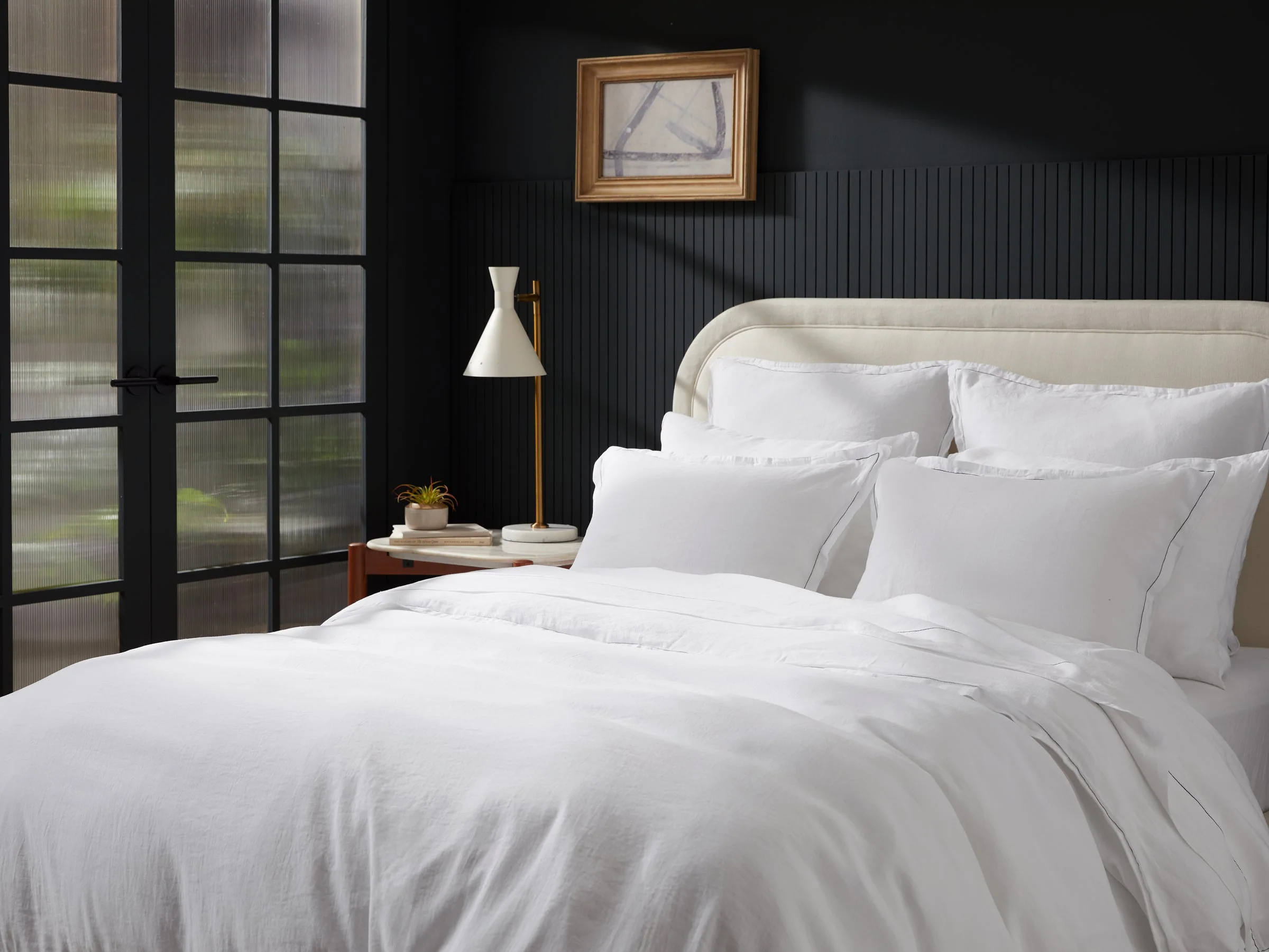 Linen Tencel Sham Set - FINAL SALE (White with Black) - Image 2