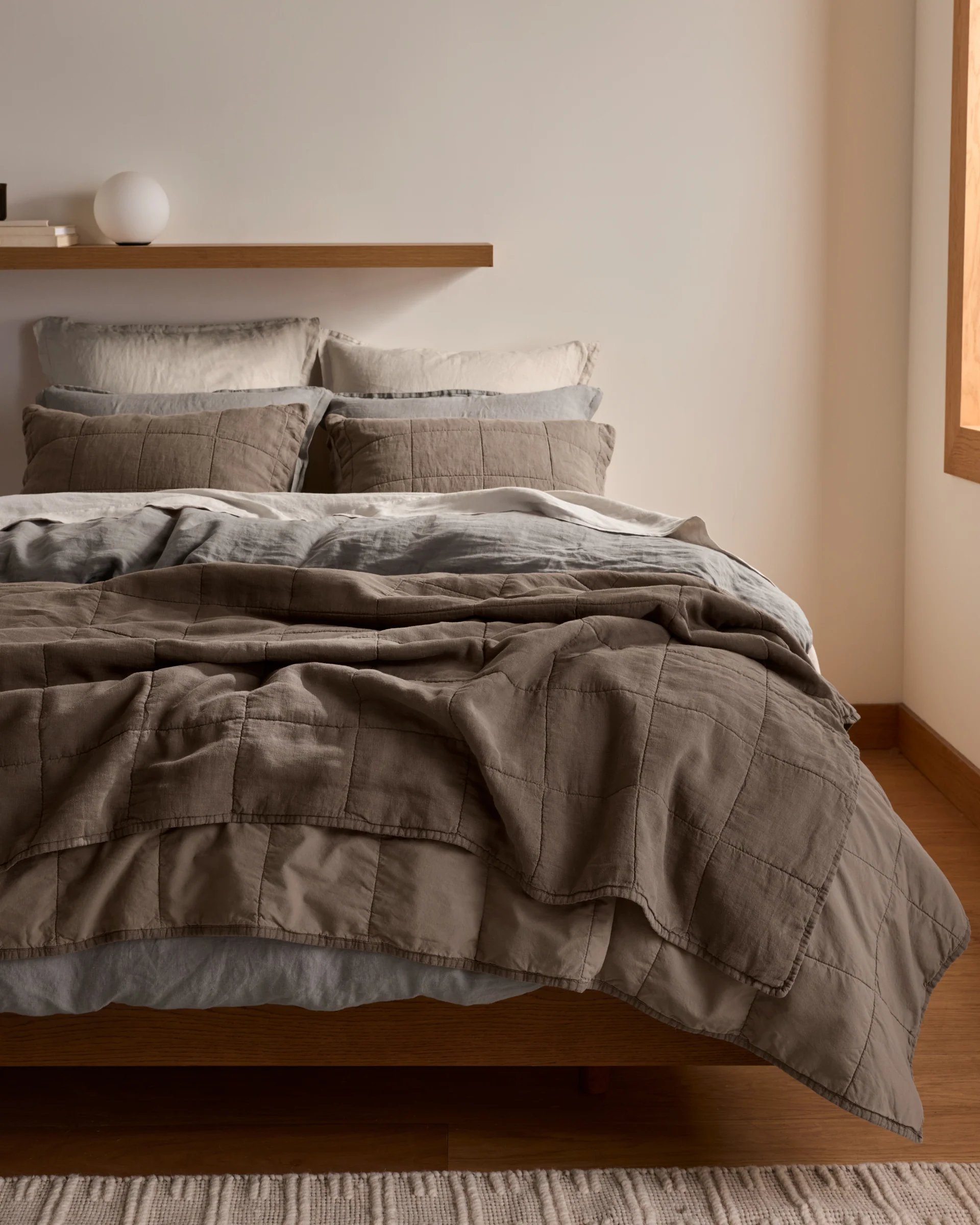 Linen Box Quilted Sham Set (Warm Grey) - Image 2