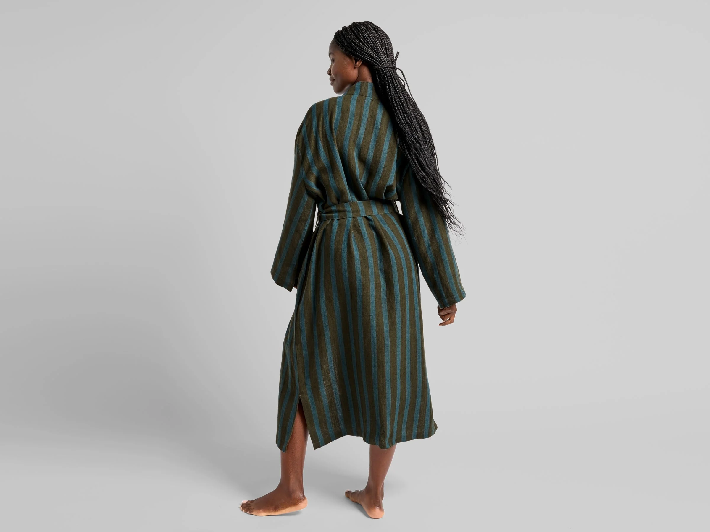 Linen Stripe Robe (Evergreen and Peacock) - Image 5