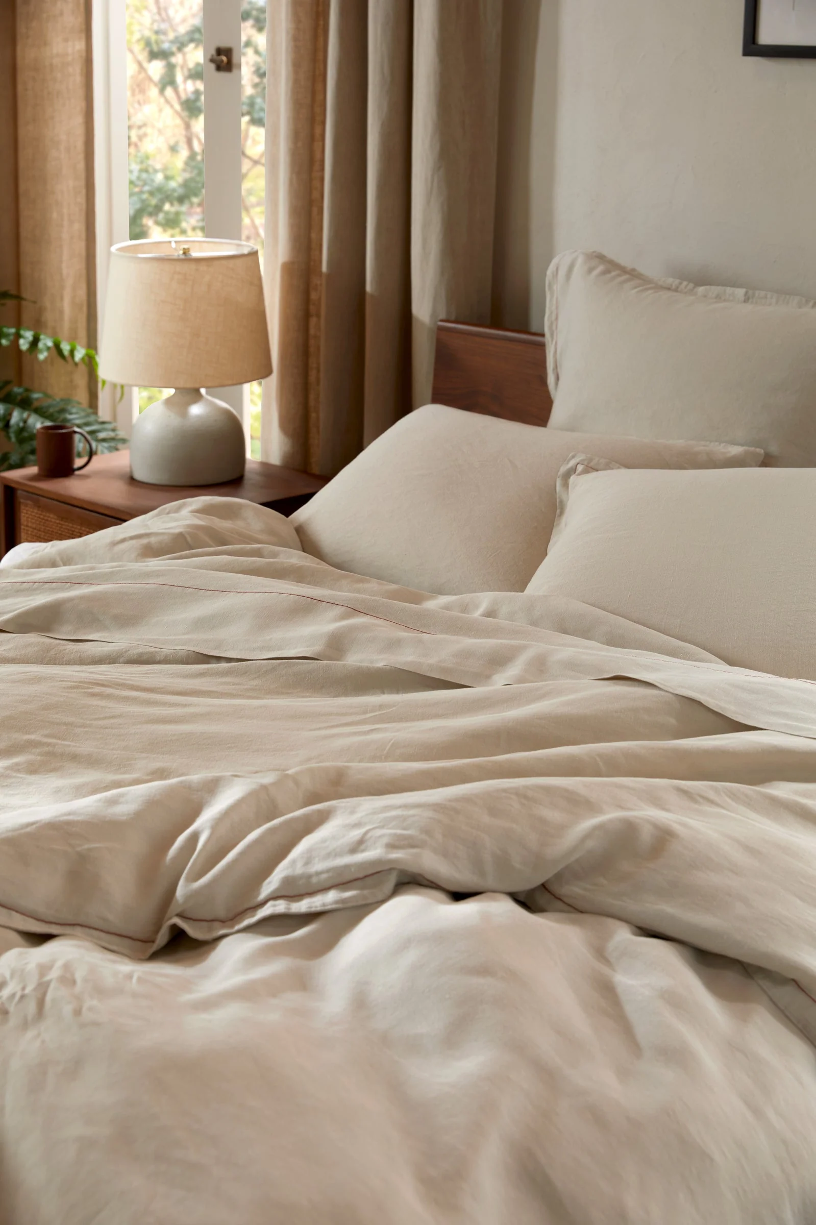 Linen Tencel Duvet Cover Set - Bone with Canyon K/CK - Image 2
