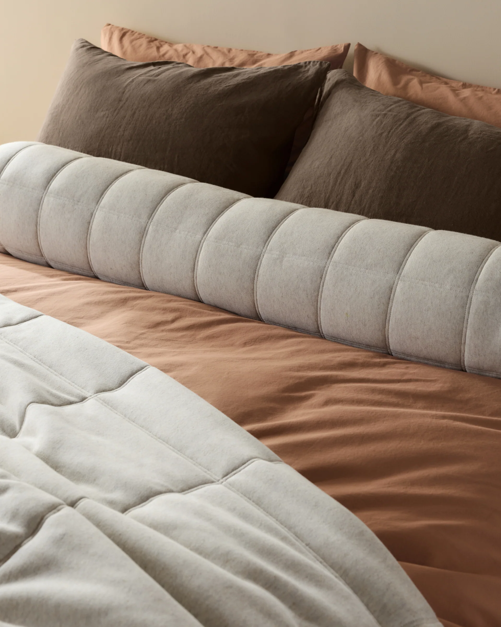 Linen Tencel Jersey Bolster Pillow Cover (Heathered Oatmeal) - Image 4