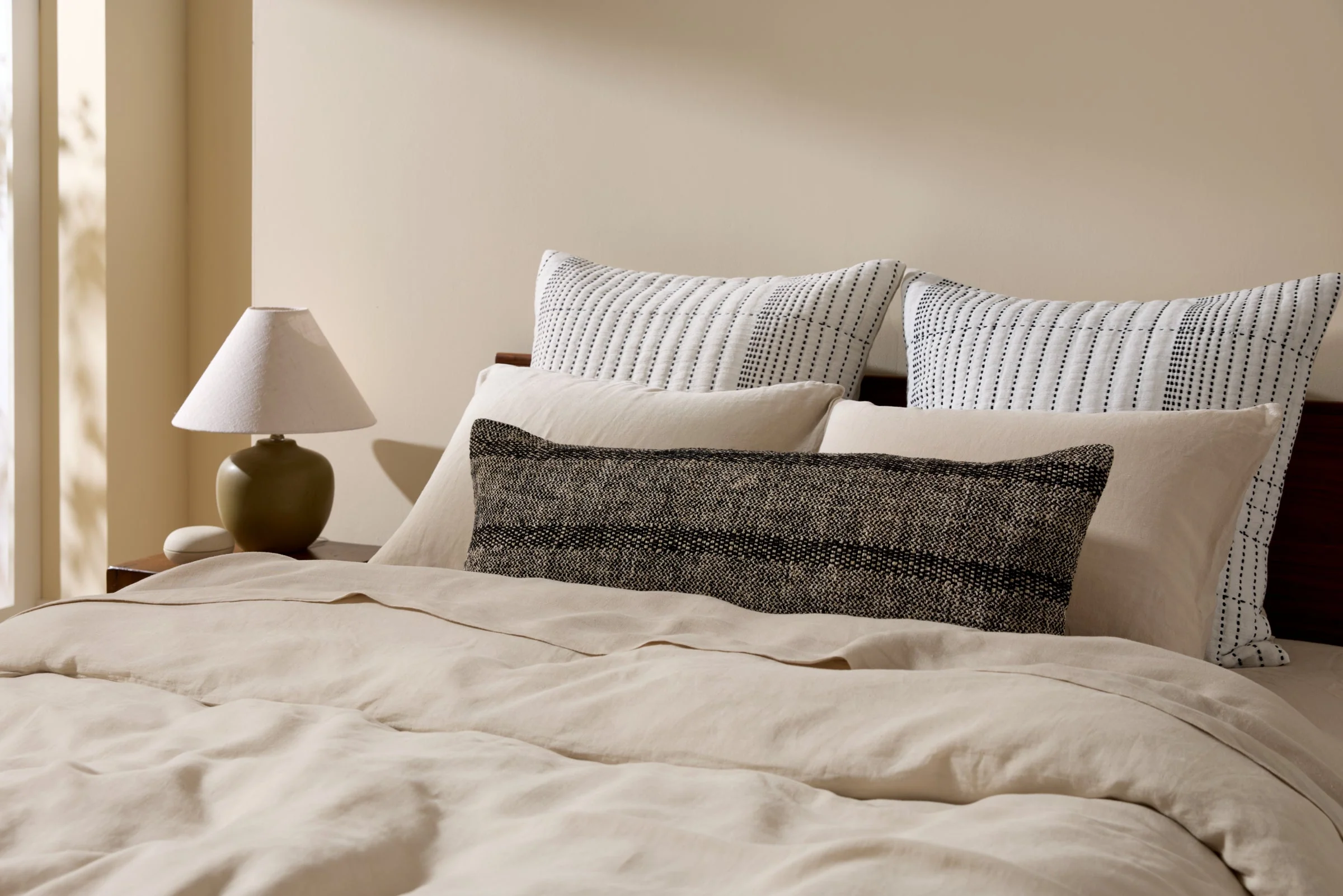 Marfa Stripe Lumbar Pillow Cover (Soft Black and Natural) - Image 3