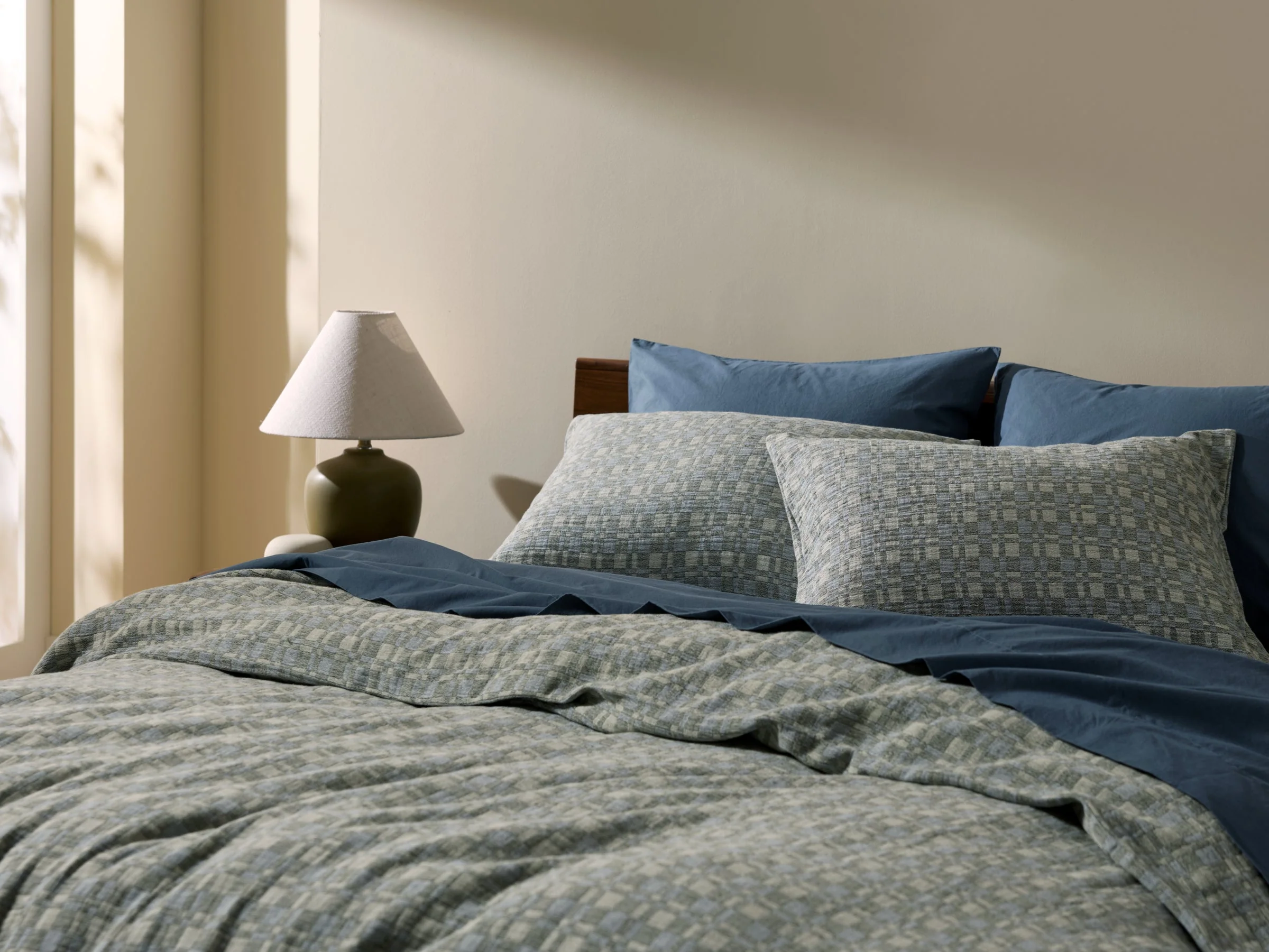 Modern Check Jacquard Duvet Cover (Dusk and Moss) - Image 2