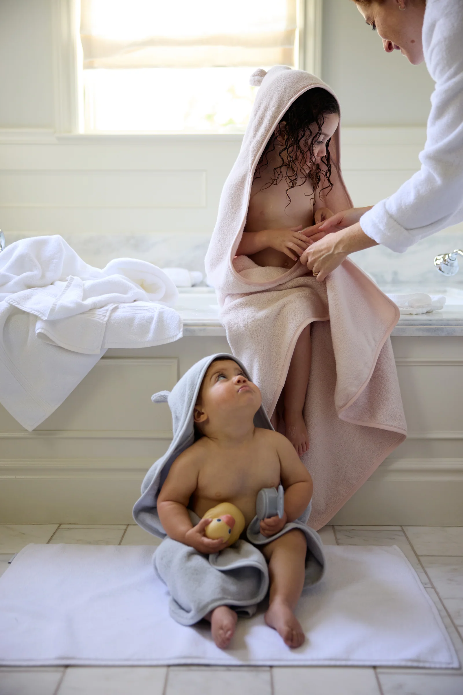 Organic Hooded Baby Towel with Ears (Blush) - Image 2
