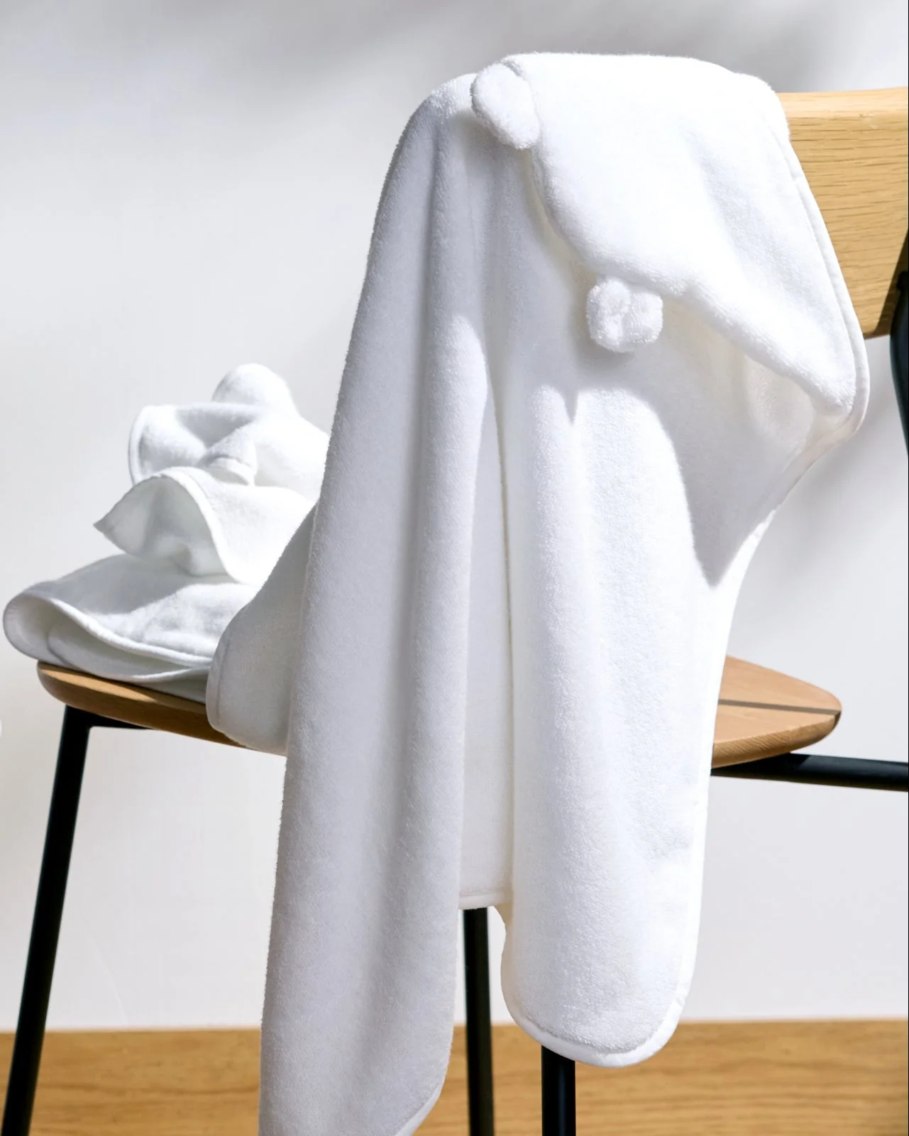 Organic Hooded Baby Towel with Ears (White) - Image 3