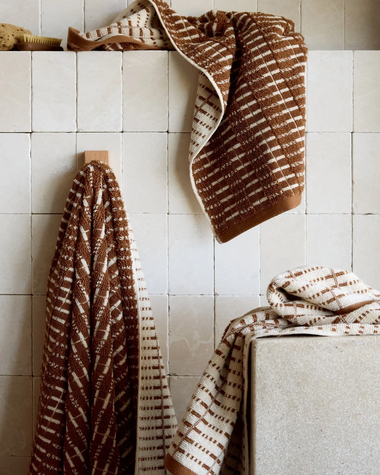 Organic Ladder Stripe Towels (Tobacco and Cream) - Image 2