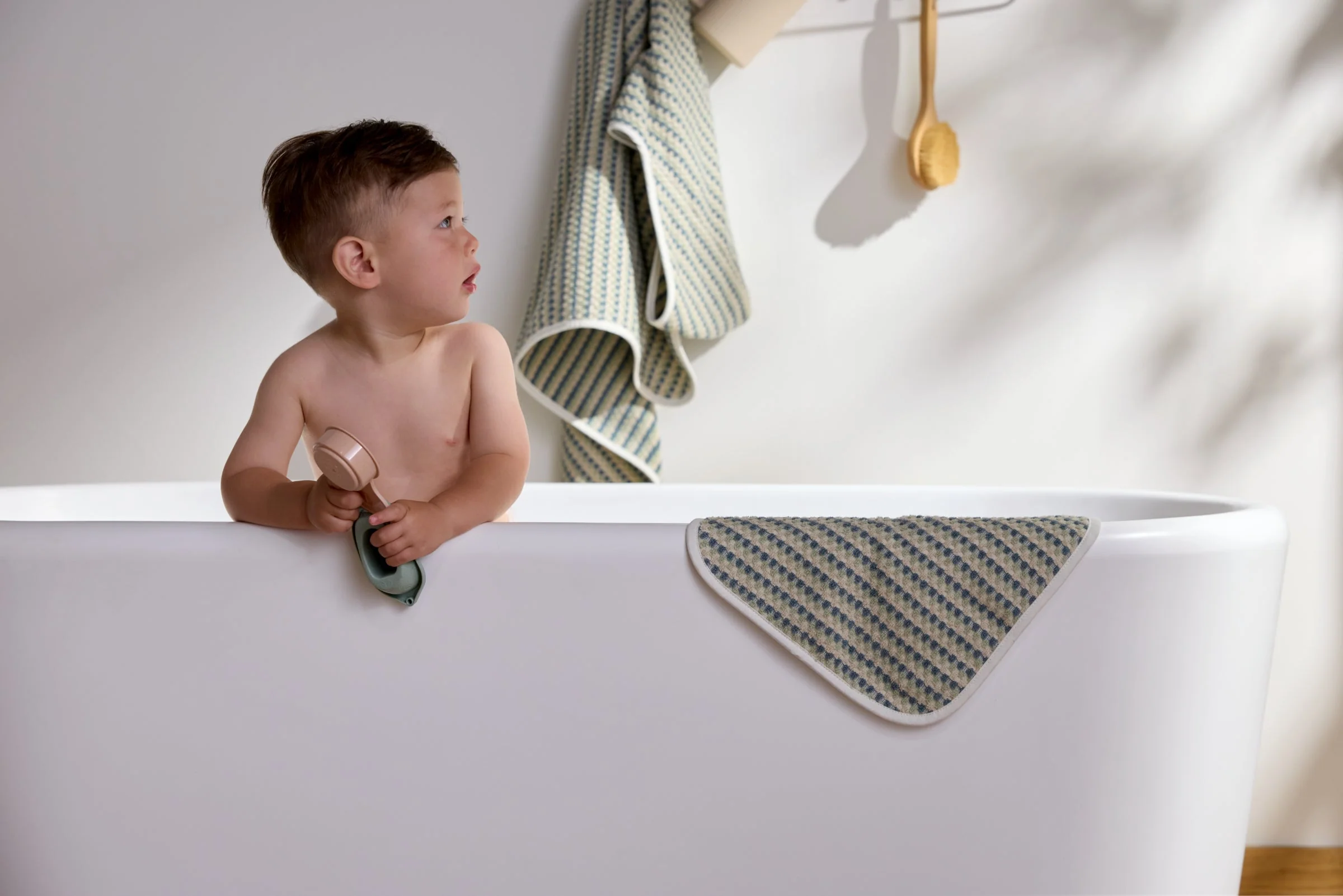 Organic Mini Mosaic Hooded Toddler Towel (Wave and Sage) - Image 2