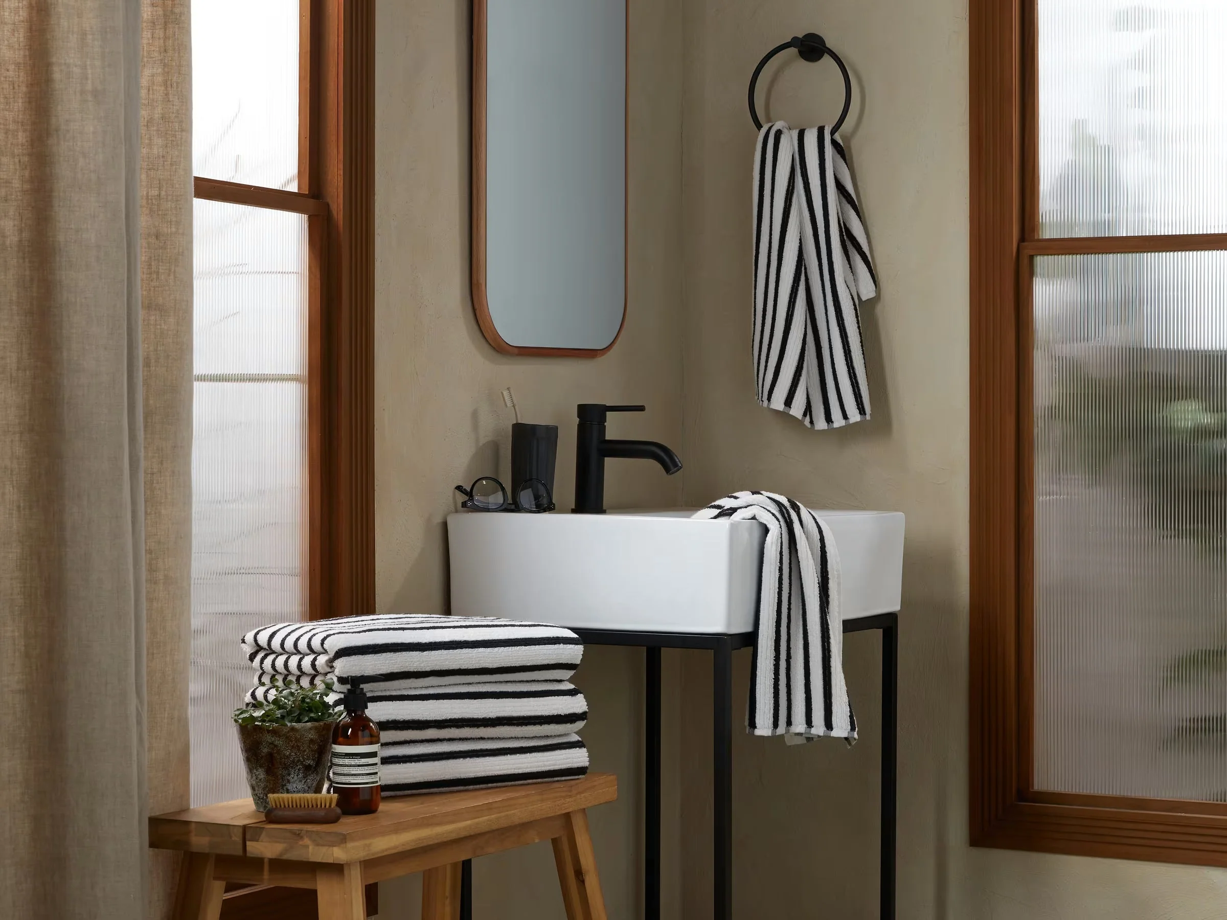 Organic Resort Stripe Towels - FINAL SALE (Plaster with Soft Black) - Image 3