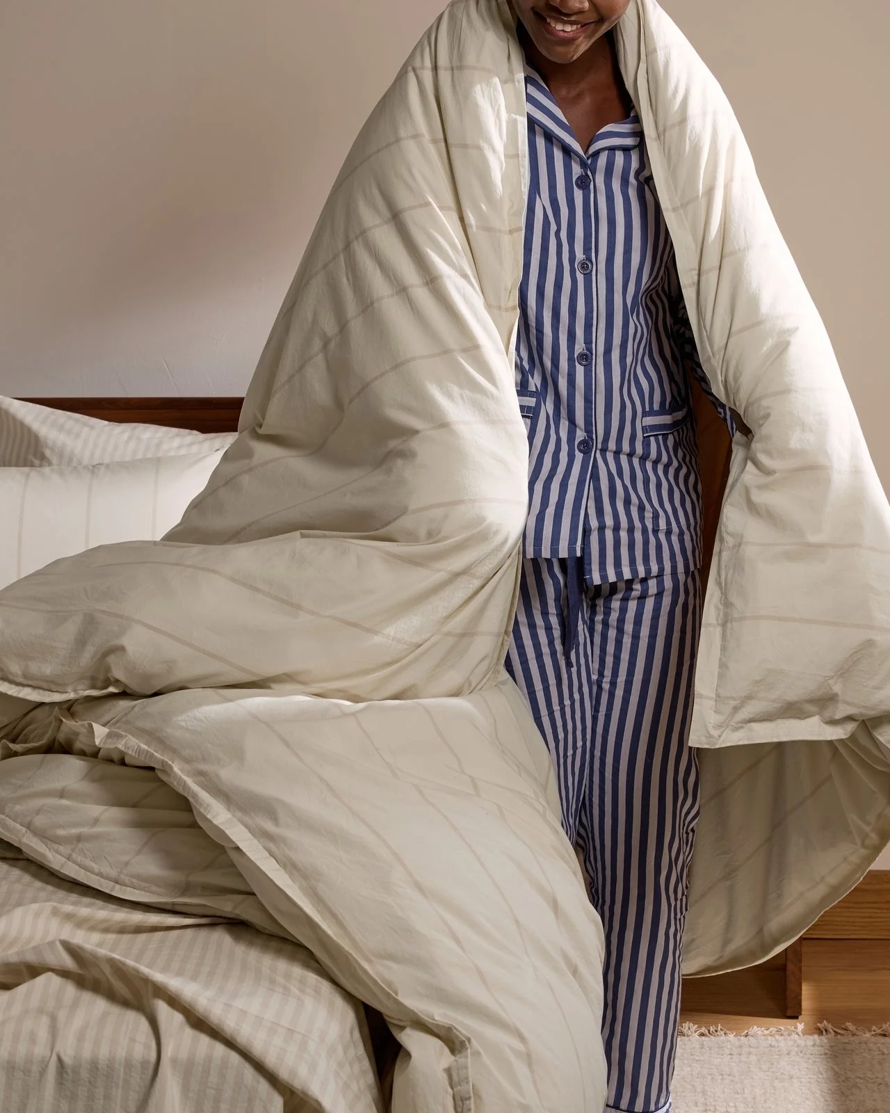 Percale Duvet Cover Set - Bone Stripe K/CK - Image 4