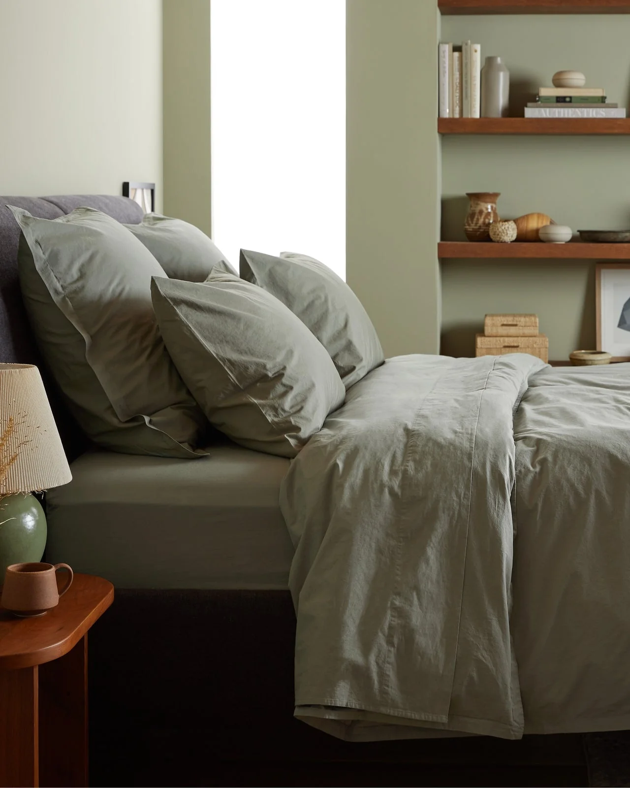 Percale Fitted Sheet (Moss) - Image 4