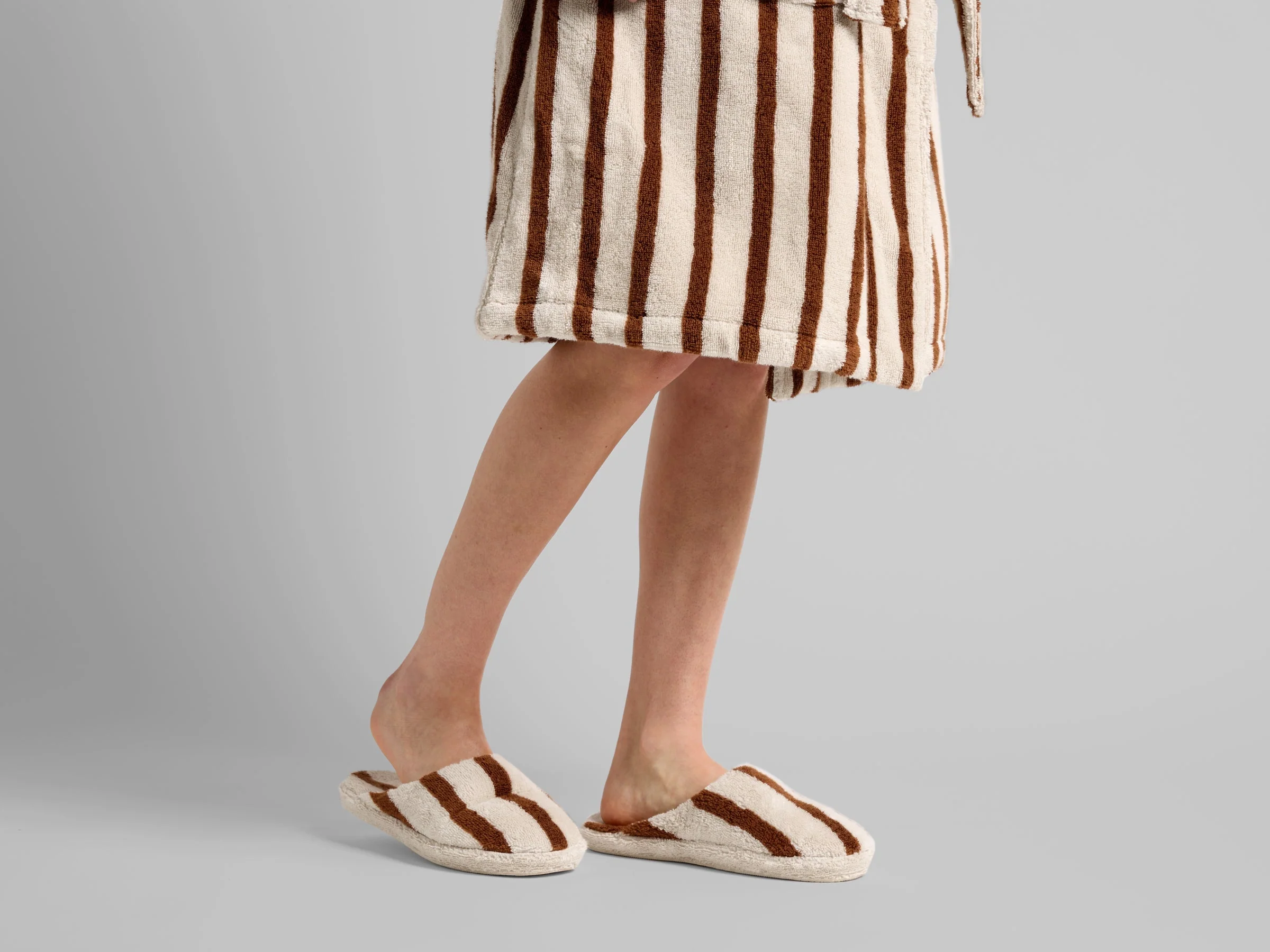 Terry Stripe Slippers (Bone and Tobacco) - Image 3